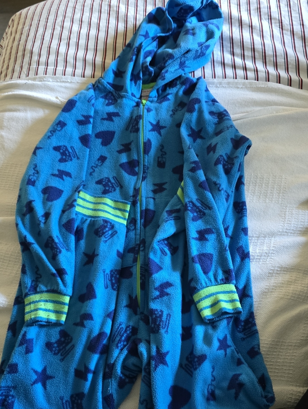 Cat & Jack Blue Hooded Fleece Sleep Sack with Navy Print and Neon Trim